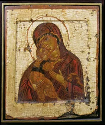 Matka Boża Włodzimierska, ikona rosyjska, szkoła pskowska, koniec XV w. (tempera na desce)