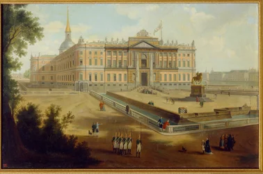 Vue du palais Michel a Sankt Petersburg (Widok na Pałac Michała w Sankt Petersburgu). Malarstwo anonimowe, olej na płótnie, ok. 1800 r. Sztuka rosyjska
