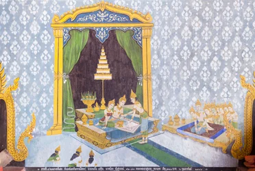 Fresk przedstawiający scenę z życia Buddy, świątynia Wat Phra That Doi Suthep