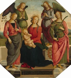 Madonna z Dzieciątkiem z dwoma aniołami, św. Różą i św. Katarzyną Aleksandryjską, początek XVI w.