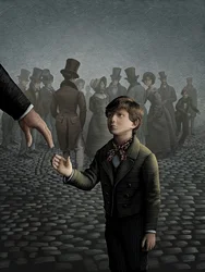 Oliver Twist, 2008 (scratchboard, pokolorowany cyfrowo)