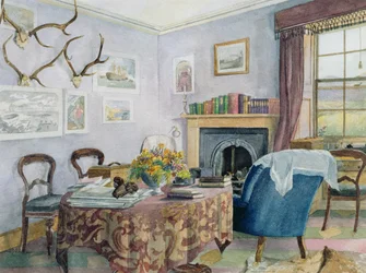 Wnętrze salonu w wiejskim domu w Szkocji, ok. 1850 (wc na papierze)