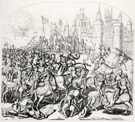Król Dawid ze Szkocji (1084-1153) przybywa z wielką armią przed Newcastle-upon-Tyne, 1138