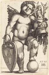 Kobieta geniusz trzymająca herb