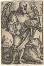 Ilustracja 3: Św. Łukasz z głową zwróconą profilowo w prawo, z księgą w każdej ręce, b..., 1541.