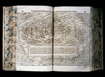 Wenecja, ilustracja z Cosmographii, Sebastiana Munstera (1488-1552), drzeworyt, 31x22 cm, rycina H. Petri, Bazylea