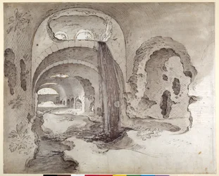 Tivoli, Cryptoporticus pod Świątynią Herkulesa Victora (pióro i atrament z praniem na papierze)