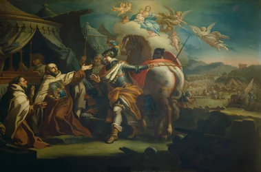 Przekazanie czczonego obrazu Matki Bożej Zwycięskiej Ojcu Domenico di Gesu Maria przez Sebastiano Conca (1680-1764) Kościół Santa Maria della Vittoria, Rzym, Włochy