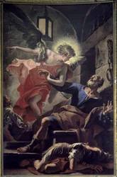 Wyzwolenie Świętego Piotra - Święty Piotr zwolniony z więzienia. Malarstwo Sebastiano Ricci