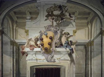 Herb Medyceuszy. Fresk Sebastiano Ricciego (1659-1734), około 1707-1708. Florencja, Pałac Pitti