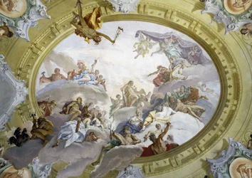 Apoteoza Herkulesa. Fresk autorstwa Sebastiano Ricci (1659-1734). Pałac Marucelli Fensi, Florencja.