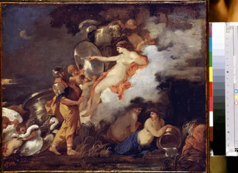 „Wenus i Eneasz” (Wenus i Eneasz) Wenus ukazuje się swojemu synowi Eneaszowi, aby pomóc mu w jego podróży. Obraz Sebastiena Bourdona (1616-1671) 1650-1660 Wymiary 45,5x54,5 cm Ermitaż, Sankt Petersburg