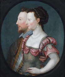 Portret profilowy damy i dżentelmena, o których mówi się, że to Philip Sydney i jego siostra Lady Pembroke (olej na płótnie)