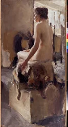 Akt (Akt). Obraz Semyona Gavrilovicha Nikiforova (1877-1912), olej na płótnie
