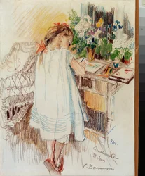 Une petite (A Little One) - Grafika Siergieja Arseniewicza Winogradowa (1869-1938), kredka na papierze