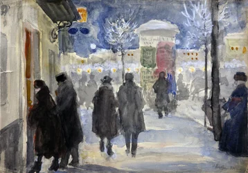 „Widok ulicy w Moskwie, Rosja” (Moskwa Ulica) Akwarela Siergieja Winogradowa (1869-1938) - 1922 - Kolekcja prywatna