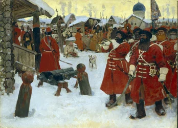 Trupa strzelec (ulice) - Obraz Siergieja Wasiljewicza Iwanowa (1864-1910), olej na płótnie