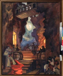 Scenografia do spektaklu pantomimy Szalik Colombiny A Schnitzlera - dzieło Sergei Yurievich Sudeykin (Serge Soudeikine) (1882) -1946), tempera su