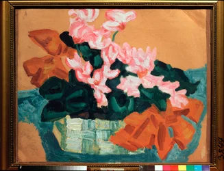 Fleurs, Nature morte (Kwiaty, Martwa natura) - Praca Sergei Yurievich Sudeykin (Serge Soudeikine) (1882-1946), olej na tekturze - Sztuka rosyjska, modernizm, secesja, XX wiek - Państwowe Muzeum Sztuki Zjednoczonej, Kostroma (Rosja)