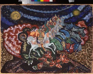 Projet de rideau de scene pour la piece de theatre ""Le triomphe des etats"" de A Bobrishchev-Pushkine (Bobrishchev-Pouchkine) (Projekt kurtyny do spektaklu teatralnego Triumf Stanów Bobrishchev-Pushkin (Bobrishchev Pushkin) - Oeuvre de Sergei