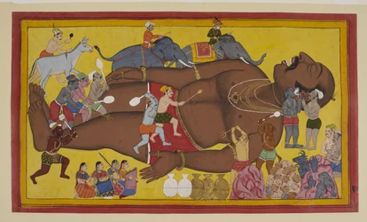 Demony budzą śpiącego Kumbhakarṇa do walki z Rāmą