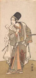 Stojąca postać aktora z rodu Ichikawa, prawdopodobnie Danjuro IV, 1726-1792.