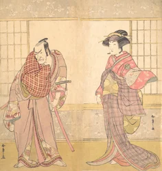 Piąty Ichikawa Danjuro jako mężczyzna stojący w pokoju, ca. 1780.