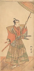 Piąty Ichikawa Danjuro jako samuraj ubrany w ceremonialnym Kamishimo, prawdopodobnie 1774.