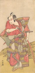 Drugi Ichikawa Yaozo jako samuraj ubrany w Gaudiego Kamishimo, prawdopodobnie 1773.