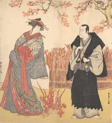 Druga Segawa Tomisaburo jako wysoka kurtyzana stojąca w pokoju, ca. 1785.