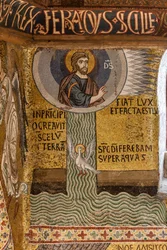 Kaplica Palatyńska (Bazylika), cykl mozaik na Starym Testamencie, cykl Stworzenia: „Fiat Lux Bóg tworzy Światło i dzieli Wody”, XII w.