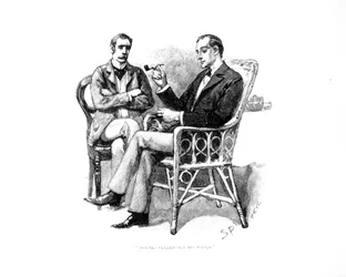 „Holmes wyciągnął swój zegarek”, ilustracja z „Greckiego tłumacza” Arthura Conana Doyle’a (1859-1930), opublikowana w „Strand Magazine”, wrzesień 1893