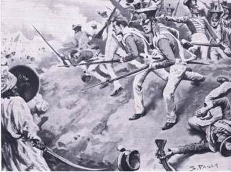 Bitwa pod Dubbą, 24 marca 1843, ilustracja z brytyjskich bitew na lądzie i morzu, 1915