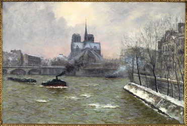Chevet of Notre-Dame, widziany z Pont de la Tournelle, efekt śniegu