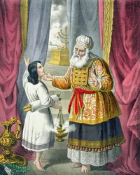 Eli pytający Samuela o wizję z Biblii wydrukowanej przez Edwarda Govera