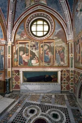 Narodzenia i Adoracji Szkoły Magi Fresco w Sienie. 14 wiek. Kaplica Najświętszej Marii Panny. Klasztor św Benedeta (Sacro Speco), Subiaco (Rzym), Włochy