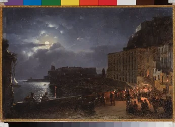 Nabrzeże Santa Lucia w Neapolu (Włochy), w noc pełni księżyca. Obraz Sylwestra Fiodosijewicza Szczedrina (Sylwestra Szczedrina) (1791-1830), olej na płótnie