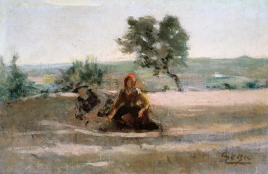Młodzi chłopi, Silvestro Lega (1826-1895), olej na płótnie, cm 24x37