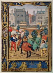 Dodaj 24098 f.23v czerwiec: Potyczki i gra z końmi hobbystów, z Book of Hours lub Golf Book, c.1520-30 (welum)