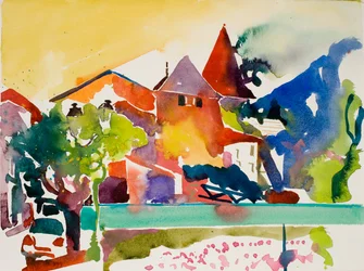 Samochód, zielony pasek, 2017 (akwarela na papierze)