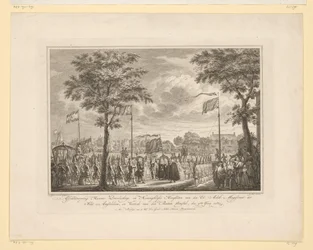 Pożegnanie Willema V i jego żony na Buiten Amstel, 1768 Pożegnanie Ich Pogodnych i Królewskich Wysokości z den Ed: Achtb: Sędzia Miasta Amsteldam i Wyjazd z den Buiten Amstel, 4 czerwca 1768 (tytuł na obiekcie) Obraz