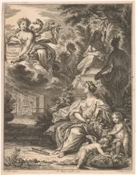 Flora w ogrodzie Strona tytułowa dla: Tielman van Bracht, Tuingedagten. W sześciu kursach, 1754