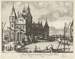 Widok na Pierwszą Bramę Regulierspoort w Amsterdamie