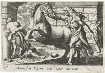 Hercules temt de paarden van Diomedes Król Diomedes z końmi (tytuł na obiekcie) Herculische tematu (tytuł serii)