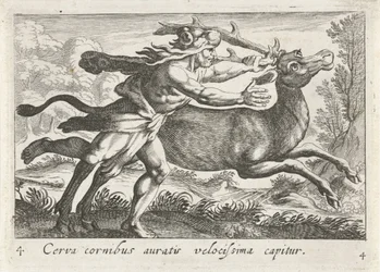 Hercules vangt de Hind van Cerynea Jeleń ze złotymi rogami zostaje złapany bardzo szybko (tytuł na obiekcie) Herculische tematu (tytuł serii)