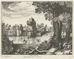 Samarytanin opatruje rany rannego człowieka Przypowieść o dobrym Samarytaninie (tytuł serii)