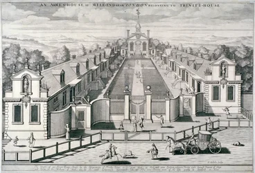 Trinity Almshouses, Mile End Road, Stepney, Londyn, 1696.