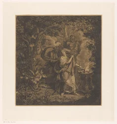 Scena mitologiczna z królową składającą ofiary w lesie, prawdopodobnie Althaea i trzema gorgoniami