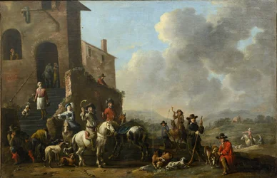 Przygotowanie do polowania przez Douw, Simon Johannes van (ok. 1630-po 1677)
