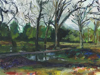 Powódź, Richmond Park (akwarela, gwasz, ołówek akwarelowy i tusz na papierze)